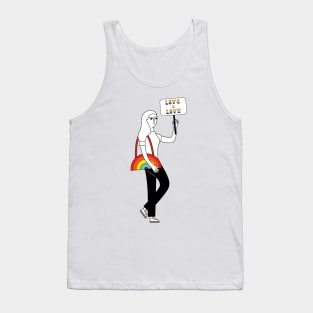 Girl holds a poster with the slogan Love is Love Tank Top